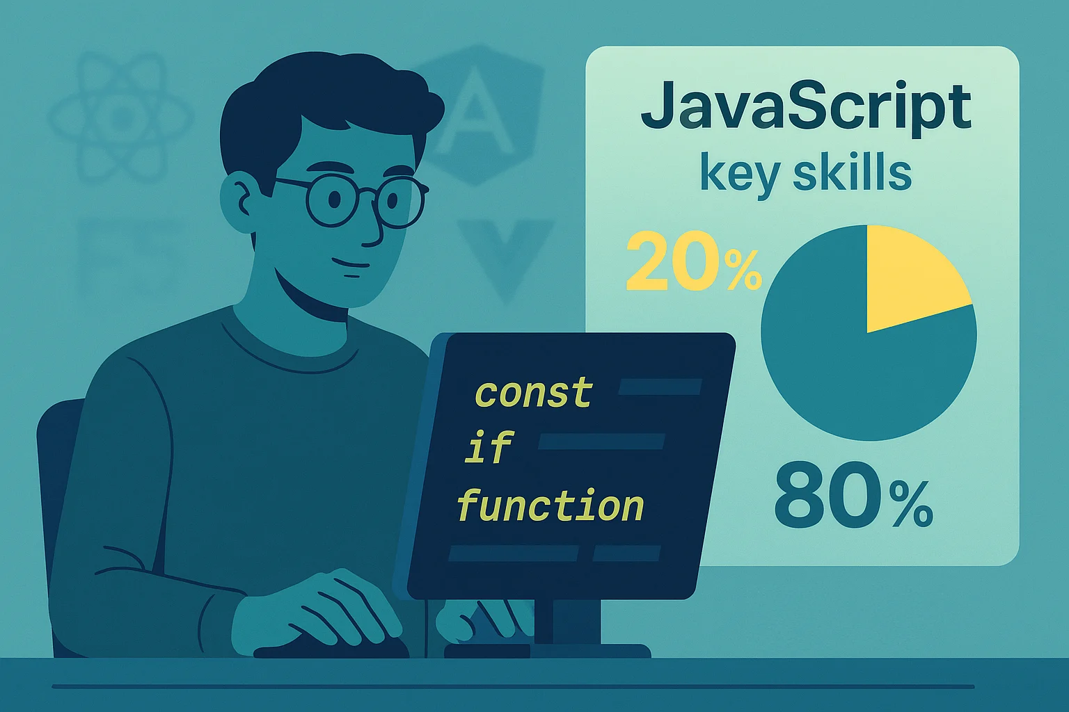 Разработчик фокусируется на ключевых навыках JavaScript